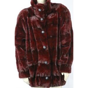 Vintage The Evans Collection Burgundy Button Down Mink Fur Coat Jacket Size L